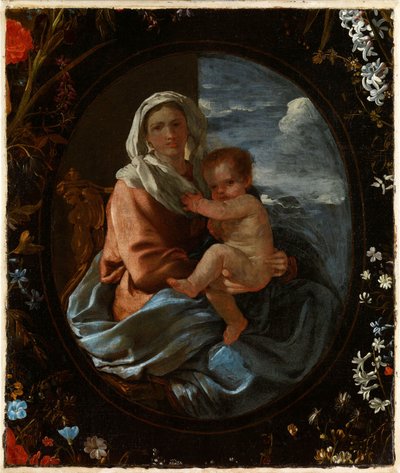 花环中的圣母和圣婴 作者 尼古拉斯·丹尼尔 (Nicolas & Seghers Daniel) (1590–1661) 普桑