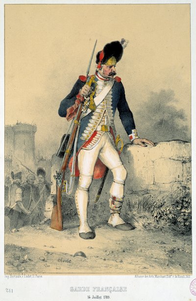 法国卫队成员（1789年7月14日）。尼古拉-图森-沙莱（Nicolas Toussaint Charlet，1792-1845）的雕刻作品 作者 亚历山大·加布里埃尔（后）Decamps