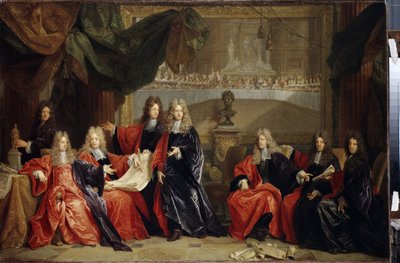 Prevots et magistrats de la ville de Paris discutant du diner de célébration du roi Louis XIV 14 dit le Roi Soleil (1638-1715) a l