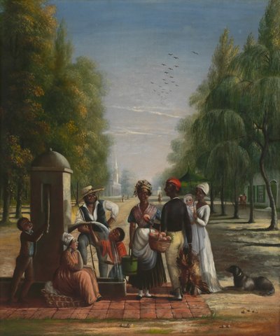 水泵旁的仆人，约 1840 年（布面油画） 作者 尼科利诺·卡尔约（Nicolino Calyo）