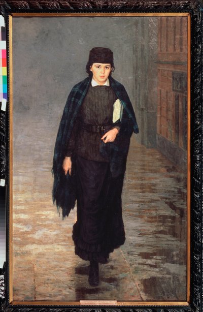 女学生》--尼古拉-亚历山德罗维奇-亚罗申科（亚罗申科）（1846-1898 年）的油画，纸上水彩 作者 尼古拉·亚历山德罗维奇·雅罗斯申科