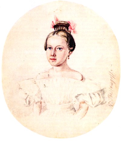 肖像画家奥尔加·安嫩科娃（Olga Annenkova），Decembrist Iwan Annenkow的女儿，1836年 作者 Nikolai Alexandrovich Bestuzhev