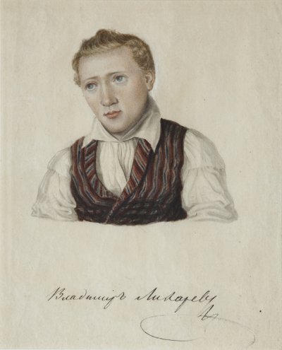 十二月党的肖像弗拉基米尔·尼古拉耶维奇·李哈列夫（1803-1840，1828） 作者 Nikolai Alexandrovich Bestuzhev