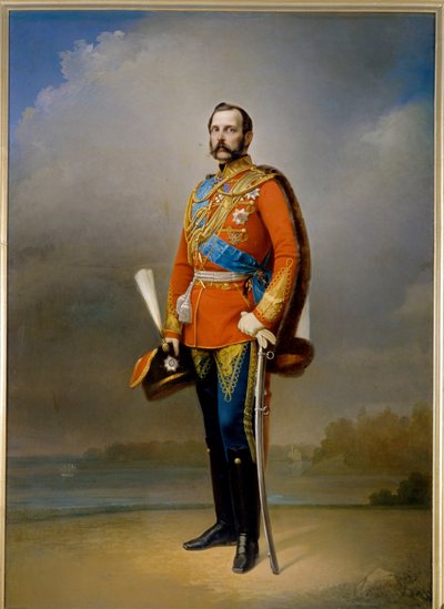俄罗斯皇帝亚历山大二世（1818-1881）（被称为解放者）的肖像。 尼古拉·安德烈耶维奇·拉夫罗夫（1820-1875）绘画，布面油画 作者 尼古拉·安德烈耶维奇·拉夫罗夫