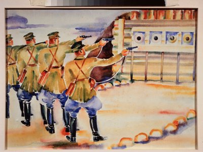 打靶场 - 尼古拉-德米特里耶维奇-普罗霍罗夫（1896-1942）作品，纸上水彩，约1930年 - 俄罗斯艺术，20世纪，苏联艺术 - 地区艺术博物馆 作者 尼古拉·德米特里耶维奇·普罗霍罗夫