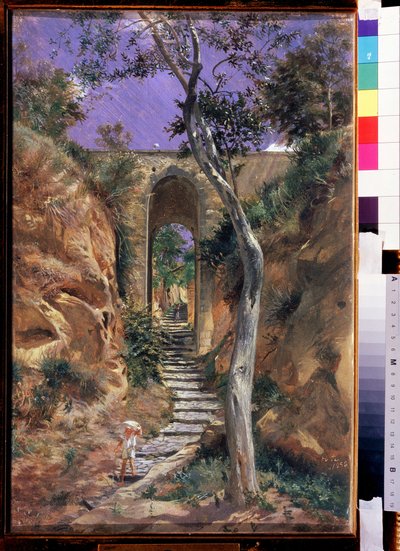 "Le pont de Vico (Corse ?)".Peinture de Nikolai Ge (Gay) (1831-1894) 1858 Dim.45.5x30 厘米 国立特列季亚科夫画廊，莫斯科 作者 尼古拉·尼古拉耶维奇·盖伊