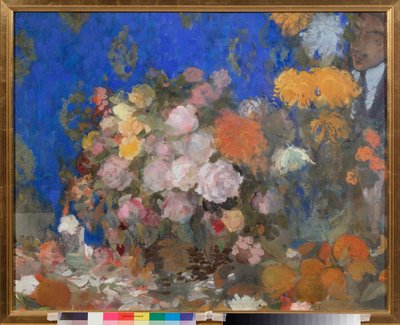 有自画像的静物 - 有自画像的静物 - Oeuvre de Nikolai Nikolayevich Sapunov (Sapounov) (1880-1912)，纸盒上的钢笔画 作者 尼古拉·尼古拉维奇·萨普诺夫