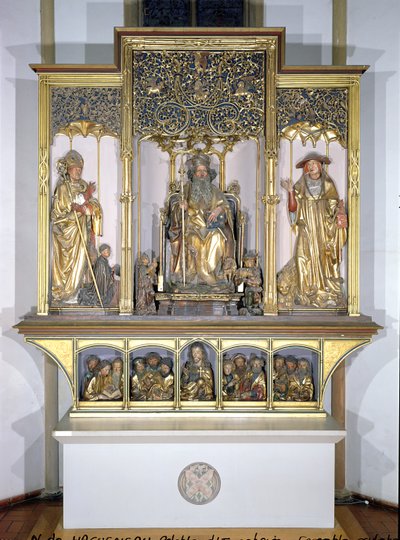 一组木制雕塑，来自Isenheim Altarpiece，c.1490（镀金木） 作者 尼古拉斯·哈格瑙尔