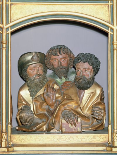 St. James the Greater，St. Simon和St. Thaddeus的木雕，来自Isenheim Altarpiece的预制，1490年（漆木） 作者 Nikolaus Hagenauer