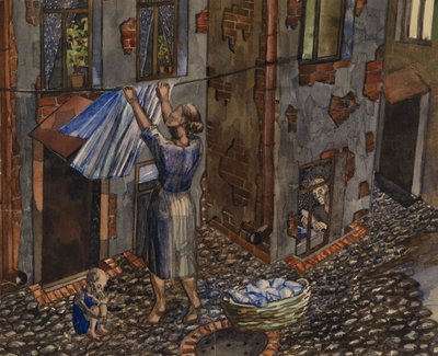 老院子 - 尼古拉·伊万诺维奇·叶夫格拉福夫 (1904-1941) 的作品，水彩和墨水纸本 (27.5x33.5 厘米) 作者 尼古拉·伊万诺维奇·叶夫格拉福夫