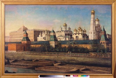 莫斯科克里姆林宫景色。尼古拉-伊万诺维奇-波德克柳奇尼科夫（1813-1877 年）的画作，布面油画。19 世纪俄罗斯艺术。莫斯科克里姆林宫国家联合博物馆中心。 作者 尼古拉·伊万诺维奇·波克柳奇尼科夫