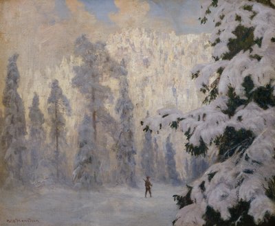 猎人在冬季景观中滑雪 作者 尼尔斯·汉斯汀