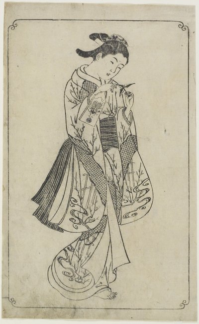 （Courtesan Holding a Battledore），1739 作者 西川助信