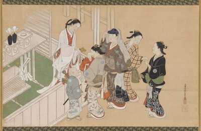 婴儿第一次访问神道的神社，江户时期，17世纪末至18世纪初。 作者 西川助信