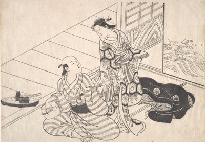 女士打断了正在弹奏三味线的爱人。 作者 西川助信
