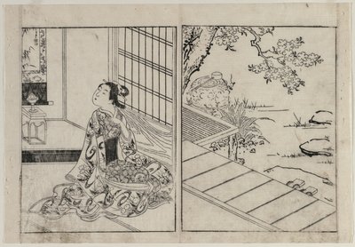 观看悬挂卷轴的女子 作者 Nishikawa Sukenobu