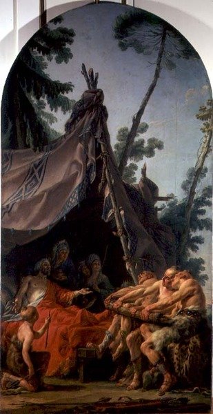 躺在病床上乞求儿子们和解的斯基泰国王，约1767年（布上油画）。 作者 诺埃尔·哈勒（Noel Halle）