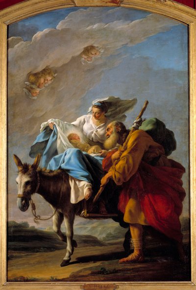 飞往埃及的航班。 圣诞哈勒 (1711-1781) 的绘画 作者 诺埃尔·哈勒（Noel Halle）