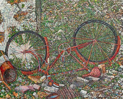 阿方索的蓝色自行车，2024 年（亚麻布油画） 作者 诺埃尔·潘恩