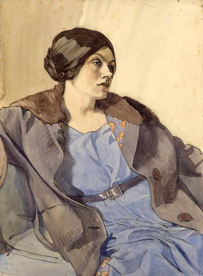 艺术家妻子的肖像，Celia Fiennes，20 世纪 20 年代末（铅笔水彩画） 作者 诺埃尔·鲁克