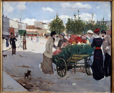 巴黎 Rochechouart (Marche de la Madeleine) 大道上的花店。 Norbert Goeneutte (1854-1894) 的绘画 作者 诺伯特·古纳特