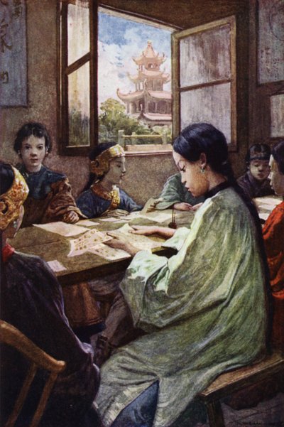 中国：一所学校（彩色石版画） 作者 诺曼·哈迪