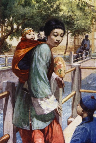 中国。女孩和婴儿（彩色平版印刷 作者 诺曼·哈迪