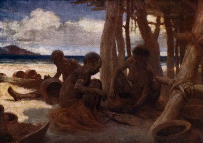 Old Women making Pottery, British New Guinea (colour litho) 作者 诺曼·哈迪
