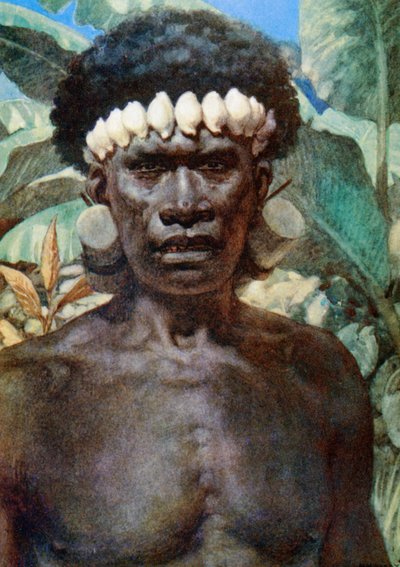 所罗门岛食人者的画像。 1908年 作者 Norman Hardy