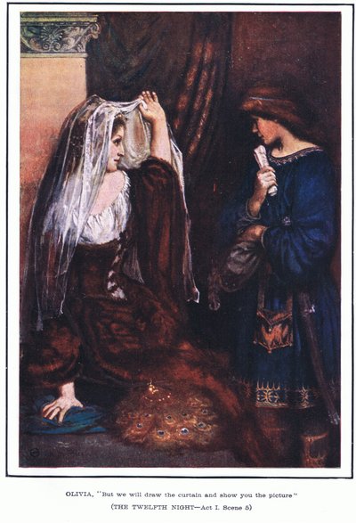 奥利维亚：“但我们会拉开帷幕，向你展示这幅画”（第十二夜） 作者 Norman Mills Price