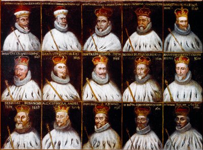 基因共和国的徽章和总督的肖像。 Giovanni Stefano Doria, Francesco Gio. Brignole Sale, Agostino Pallavicini, Giovanni Battista Durazzo, Agostino Giovanni De Marini, Giovan Battista Lercari, Luca Giustiniani, Giovanni Battista L 作者 北意大利学校