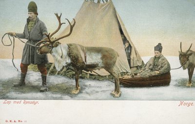 Laplanders with reindeer, Norway (colour photo) 作者 挪威摄影师