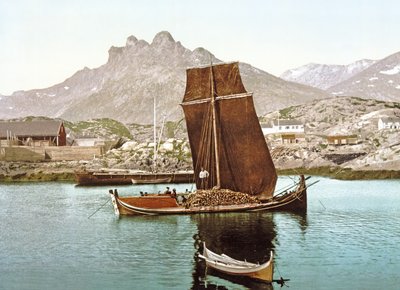 Nordland小船运载原木货物，挪威，1890-1900 作者 挪威摄影师