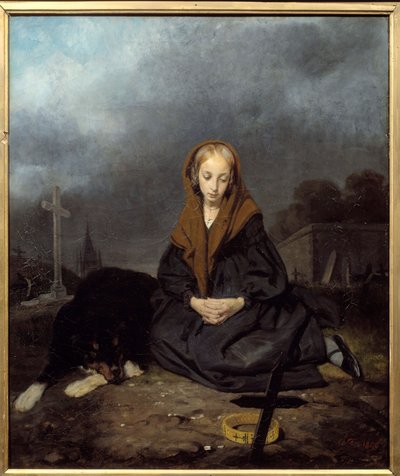 墓地里的年轻女孩 Octave Tassaert (1800-1874) 作画，1840 年 0,45x0,53 m 巴约讷，博纳博物馆 作者 八度塔萨特