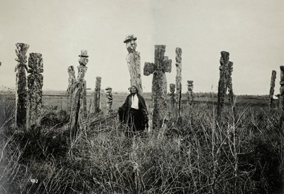 在智利Araucano的cemeterium祈祷（明胶银印） 作者 或W. Heffer
