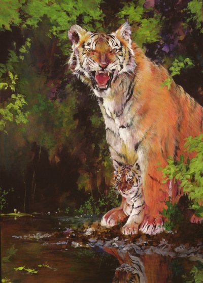 母与子 II (老虎) 1997 年（纸上丙烯和铅笔蜡笔画） 作者 奥迪尔·基德