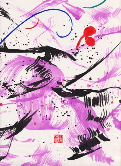 禅意紫色摇篮曲水墨抽象2, 2020（宣纸设色） 作者 傅维仪