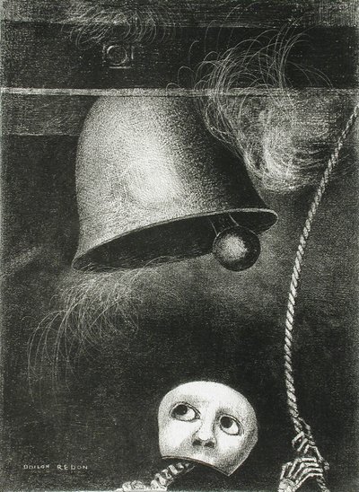 面具响起丧钟。系列：埃德加·坡（Edgar Poe），1882年 作者 奥迪隆·雷顿（Odilon Redon）