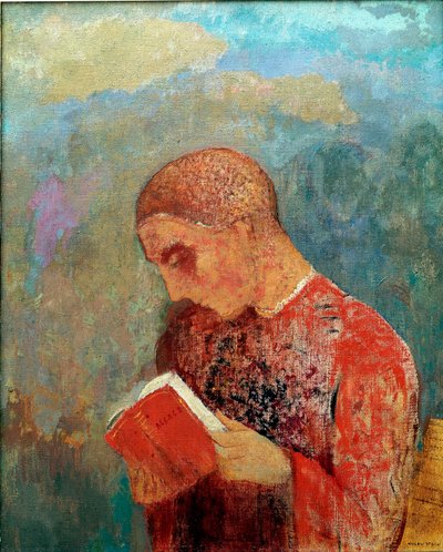 阿尔萨斯或，僧侣读书，约 1914 年（布面油画） 作者 奥迪隆·雷顿（Odilon Redon）