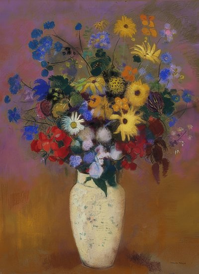 在花瓶里的花。约于1912-14年 作者 奥迪隆·雷顿（Odilon Redon）