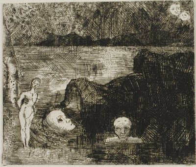 梦境》，约 1880 年（蚀刻和干点，象牙绒面纸） 作者 奥迪隆·雷顿（Odilon Redon）