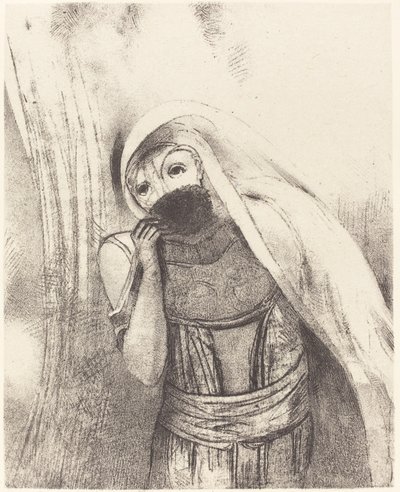 Elle tire de sa poitrine une eponge toute noire, la couvre de baisers(她从怀里掏出一块黑得发亮的海绵，用吻盖住它) 作者 奥迪隆·雷顿（Odilon Redon）
