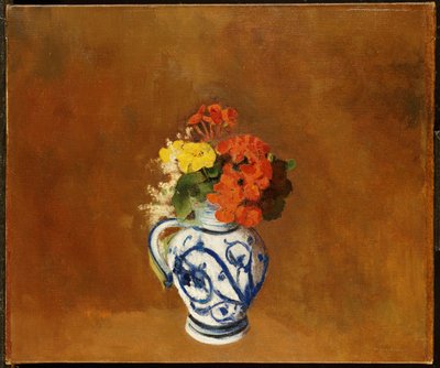 陶器花瓶里的天竺葵和其他花朵 作者 奥迪隆·雷顿（Odilon Redon）
