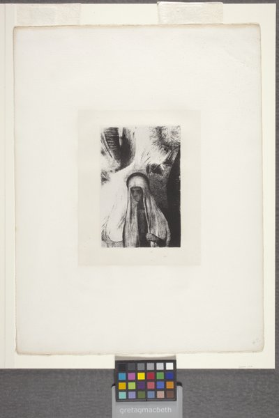 老太婆：“你怕什么？” （石版画在中国贴花纸上） 作者 奥迪隆·雷顿（Odilon Redon）