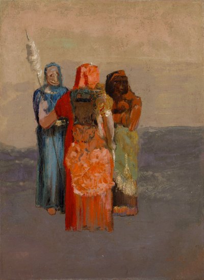 Les Moires（命运三女神）（古代神话中的命运三女神或罗马人的命运女神）--奥迪隆-雷东（1840-1916 年）的绘画，布面油画（32.4 x 23.8 厘米） 作者 奥迪隆·雷顿（Odilon Redon）