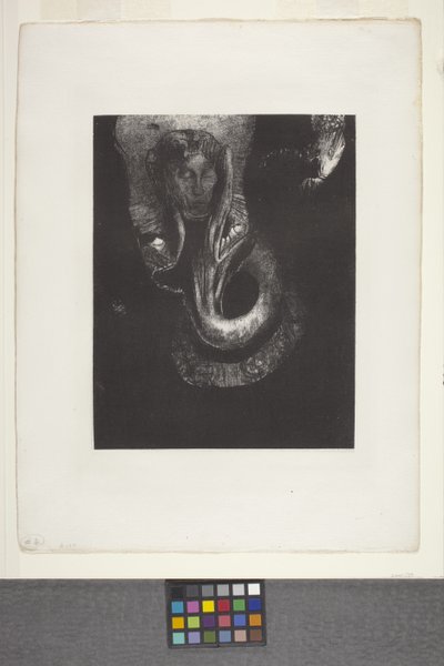 Oannès: "Moi, La Première Conscience Du Chaos..." (我，混沌的第一意识...)(石版画，贴花纸） 作者 奥迪隆·雷顿（Odilon Redon）