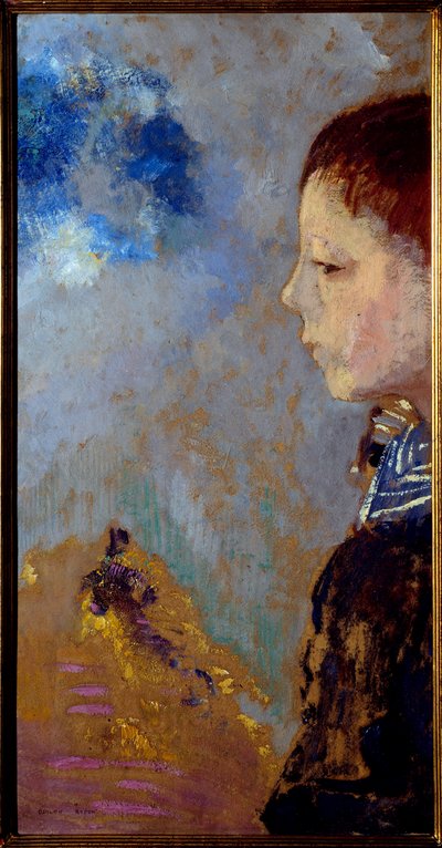 Ari Redon（1889-1972）在海洋通道上的肖像（艺术家的儿子）。 奥迪隆·雷东 (Odilon Redon) 的绘画 (1840-1916) 作者 奥迪隆·雷顿（Odilon Redon）