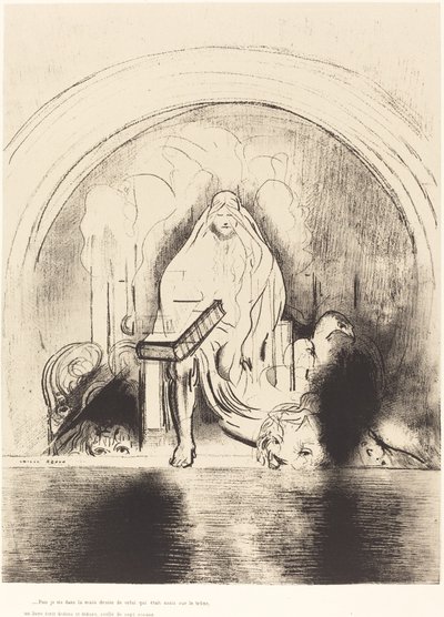 Puis je vis, dans la main droite de celui quietait assis sur le trone, un livre ecritdedans et dehors, scelle de sept sceaux (我又看见坐在宝座上那人的右手里有一本在里面和背面写的书，用七个印记密封) 作者 奥迪隆·雷顿（Odilon Redon）