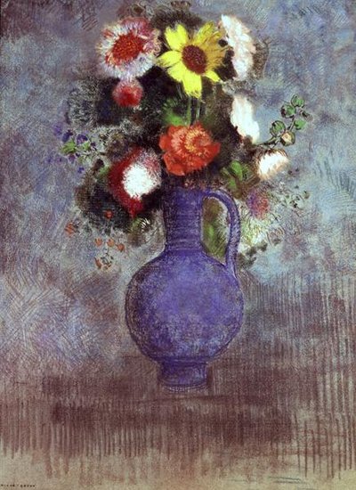 蓝色花瓶中的静物(粉彩) 作者 奥迪隆·雷顿（Odilon Redon）