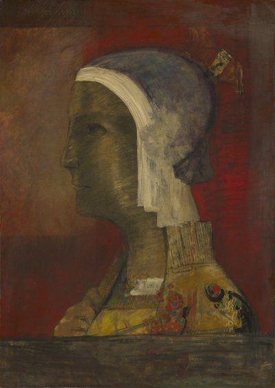 象征头，约1890年（纸上油画，画布上） 作者 奥迪隆·雷顿（Odilon Redon）